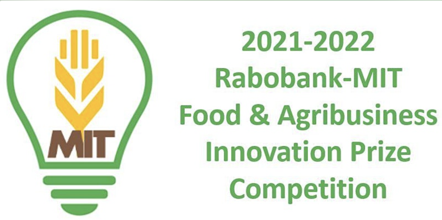 Illustration of wheat with "MIT" in a light bulb that reads 2021-2022 Rabobank - MIT Food and Agribusiness Innovation Prize Competition