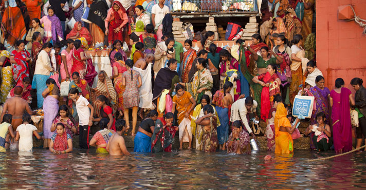 People crowding to bathe in the Ganges River