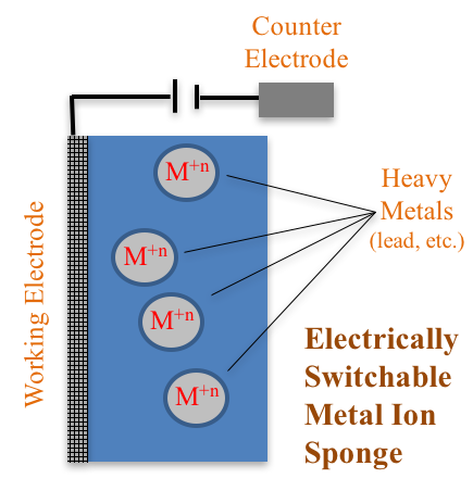 Cartoon depiction of working electrode with heavy metals