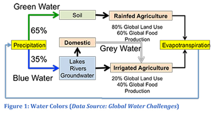Flow chart of relationships between Green, Blue, and Grey water