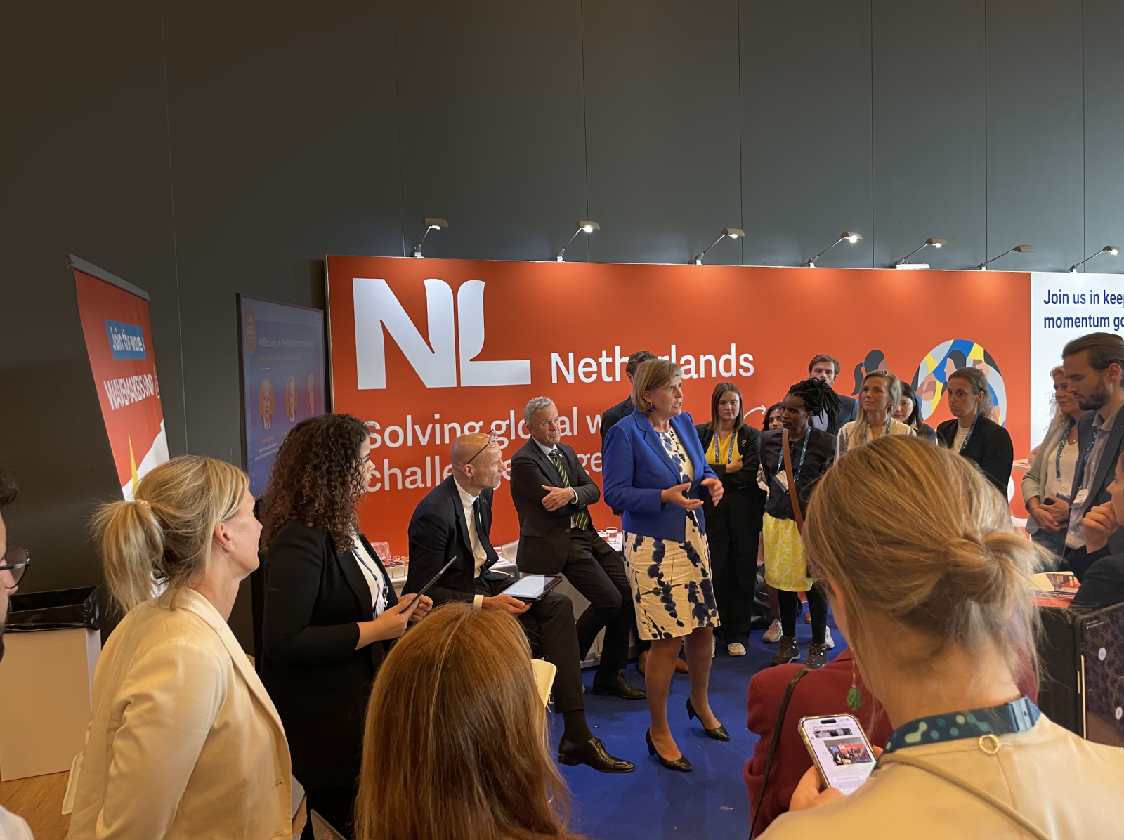 Meike van Ginneken, the new Dutch Special Envoy for International Water Affairs, speaks to a crowd of people