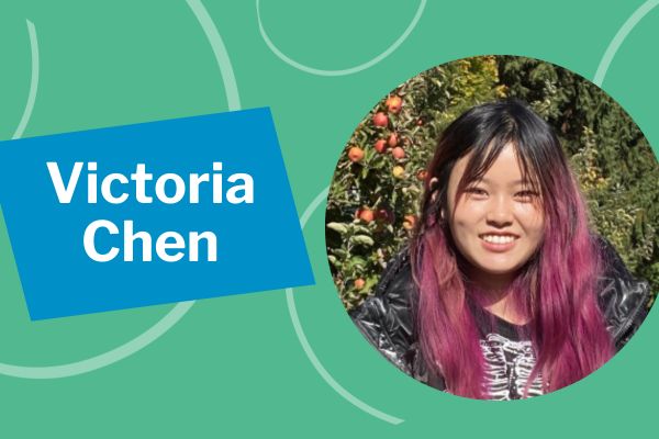 Victoria Chen in a circular photo on the right with a green background and the words 'Victoria Chen' on the left.