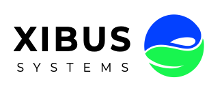 Xibus Systems spelled out in black caps with a blue and green sphere to the right