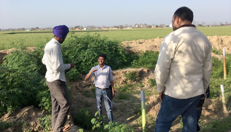 Vidyut Mohan speaking to farmers in Punjab, India