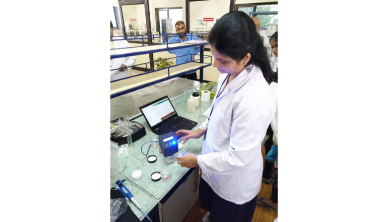 A testing manager at Ashwamedh Engineers and Consultants, Laboratory Services Devision in Nashik, Maharashtra conducts a test of a QuantiSoil prototype, funded by J-WAFS Solutions.