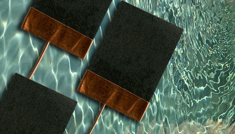 Pads of Faradaic material floating in water