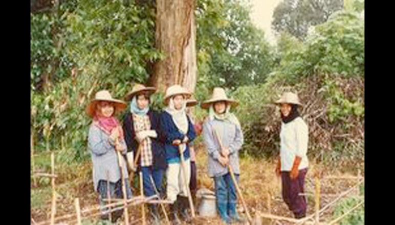 Group photo of six rice field laborers