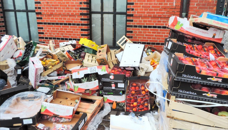 Piles of used food packaging waste