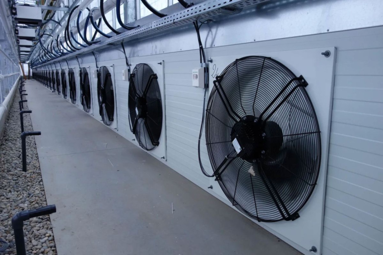 A row of large industrial looking fans