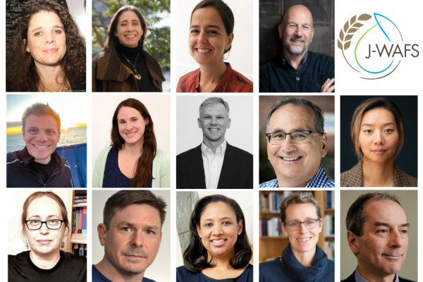 A grid collage of 14 MIT researcher headshots with the J-WAFS logo in the top right
