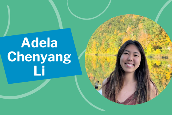 Adela Chenyang Li headshot and name with green background