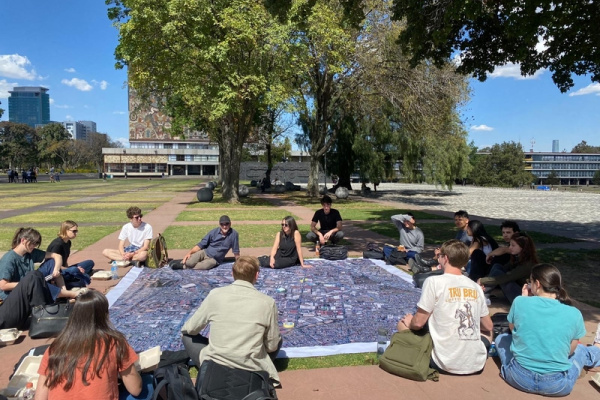 MIT professors Eran Ben-Joseph and Mary Anne Ocampo (back row, center) led a session for the “Industrial Urbanism: Site Planning, Environmental Systems, and Energy Transition” class at the Universidad Nacional Autónoma de México (UNAM) campus in Mexico City.