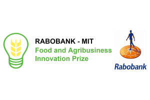 Black and green text saying Rabobank-MIT Food and Agribusiness Innovation Prize with an image of a lightbulb on one side of the text and the Rabobank logo on the other side of the text