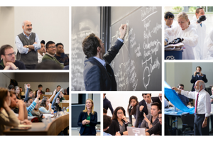 Collage of photos with MIT students and professors interacting in various classroom and lecture hall settings