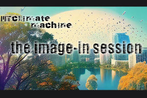 Event Banner - MIT Climate Machine - The Image in Session, the background is a city garden