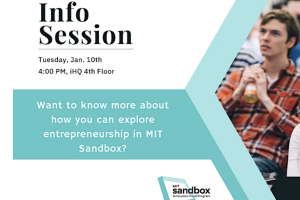 Info Session banner with date, time, location and photo of a student sitting in a lecture hall
