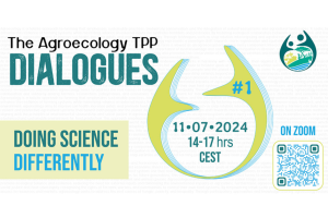 A promotional graphic for "The Agroecology TPP Dialogues #1" event on Zoom, scheduled for July 11, 2024.