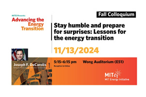 An event poster, titled "Stay humble and prepare for surprises: Lessons for the energy transition."