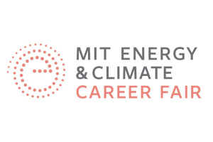 A white background with "MIT Energy & Climate" written in gray font and "Career Fair" written in red find with a red circular logo to the left of the words. 