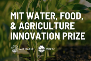 Background of plants growing in soil. Text reads: MIT Water, Food, & Agriculture Innovation Prize