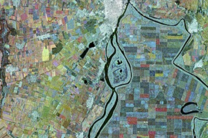 colorful birds eye view of agricultural landscape