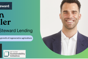 Headshot of Dan Miller, logos of MIT Food and Agriculture Club and MIT Sloan Sustainability Initiative, and text reading: Dan Miller CEO, Steward Lending.