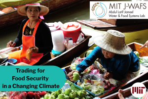 two women sorting vegetables on floating stands with panel title bottom left, MIT logo bottom right, J-WAFS logo upper right