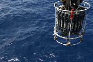 bottles capable of collecting water at depth and making continuous oxygen measurements, are placed into the ocean
