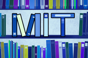 Cartoon image of books on shelves