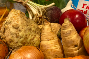 Produce, dry goods and fish from Boston Public Market. (Andrea Shea/WBUR)