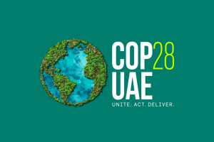 COP28 logo with image of the Earth