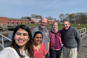 Mitali Chowdhury (second from left) and Susan Murcott (second from right) touring a water treatment facility in Salem, Massachusetts.