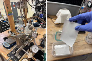 side by side images: the left displays filtration equipment and the right displays the novel filter