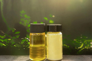 Two small glass vials of oil