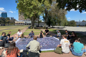 MIT professors Eran Ben-Joseph and Mary Anne Ocampo (back row, center) led a session for the “Industrial Urbanism: Site Planning, Environmental Systems, and Energy Transition” class at the Universidad Nacional Autónoma de México (UNAM) campus in Mexico City.