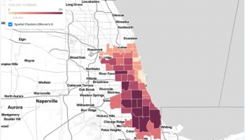 A digital map depicting data on water shut-offs in Chicago from 2011-2017