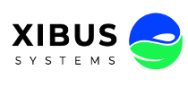 Xibus Systems spelled out in black lettering and all caps with a blue and green sphere to the right