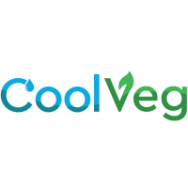 The CoolVeg logo with the words spelled out in blue and green with a drop of water coming off the "C" and a leaf on the "V"