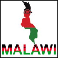 A graphic with an outline of the country Malawi and the name spelled out both in the country's colors of black, red, and green