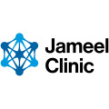 Jameel Clinic logo with a design of blue lines and dots
