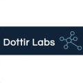 Dottir Labs logo with the name spelled out on a dark blue background and a drawing of something you might see under a microscope like bacteria with lines and circles