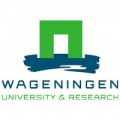 Wageningen University logo with a green and blue abstract shape